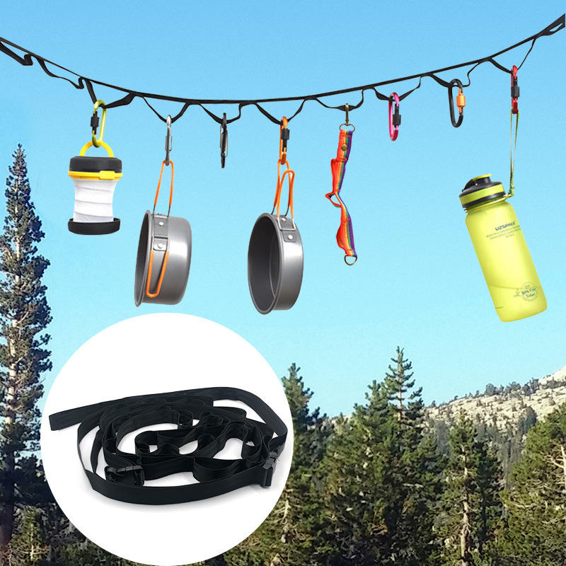 Outdoor camping tent storage rope with 19 hook hangers