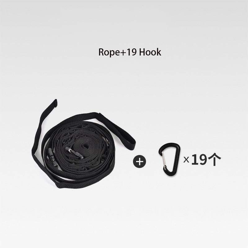 Outdoor camping tent storage rope with 19 hook hangers