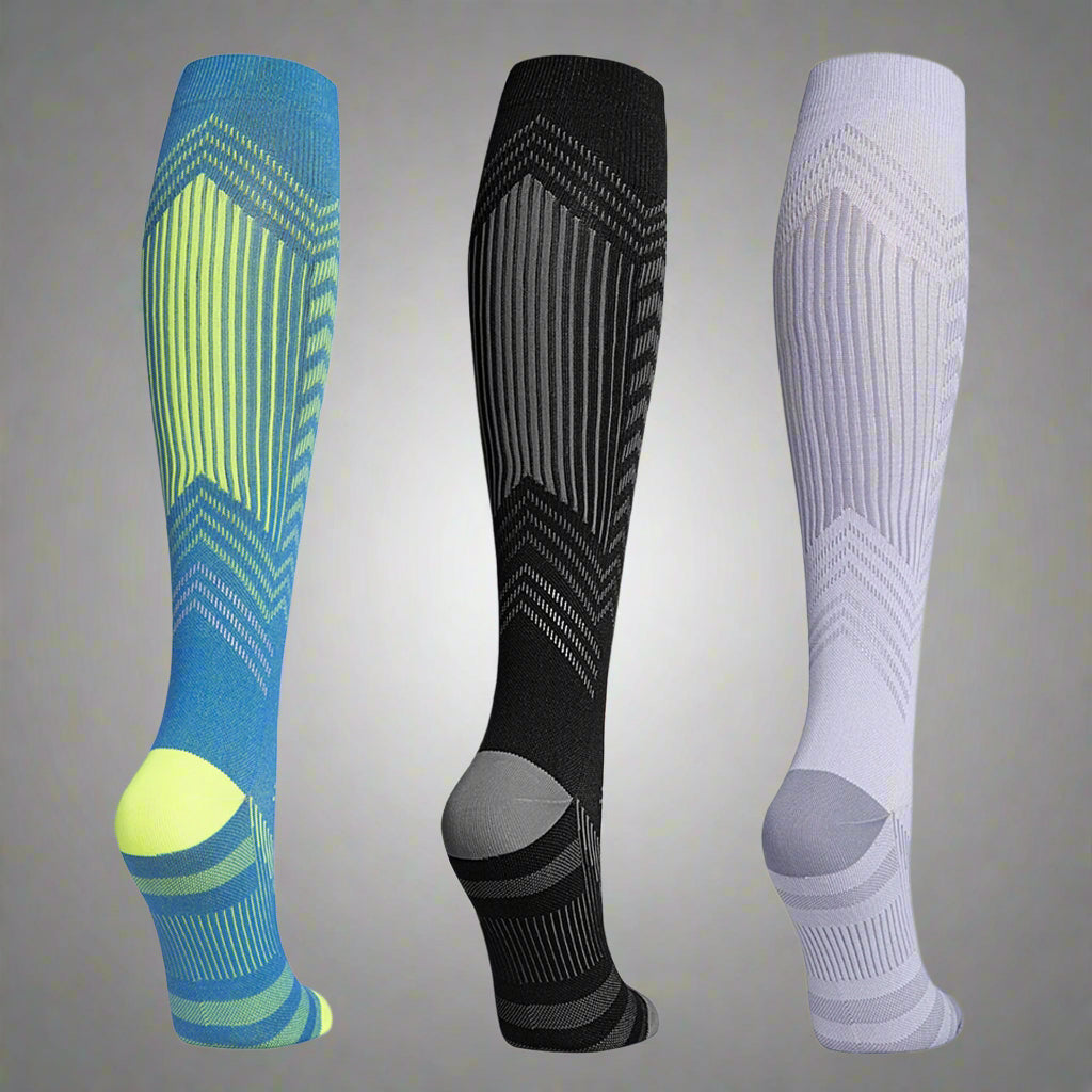 Professional sports pressure socks, running jump rope high leg socks, reflective striped cycling compression socks at night