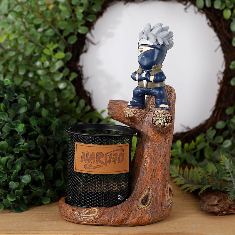 Anime cartoon character resin ornaments desktop storage pen holder creative student gift metal grid pen holder
