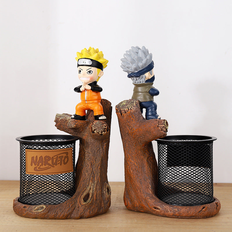 Anime cartoon character resin ornaments desktop storage pen holder creative student gift metal grid pen holder