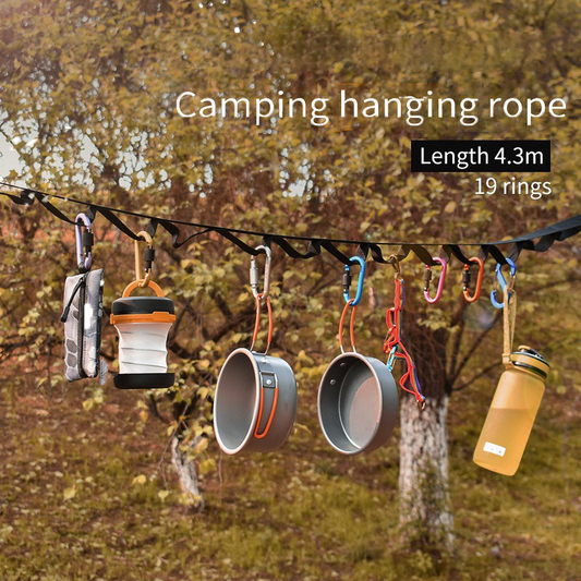 Outdoor camping tent storage rope with 19 hook hangers