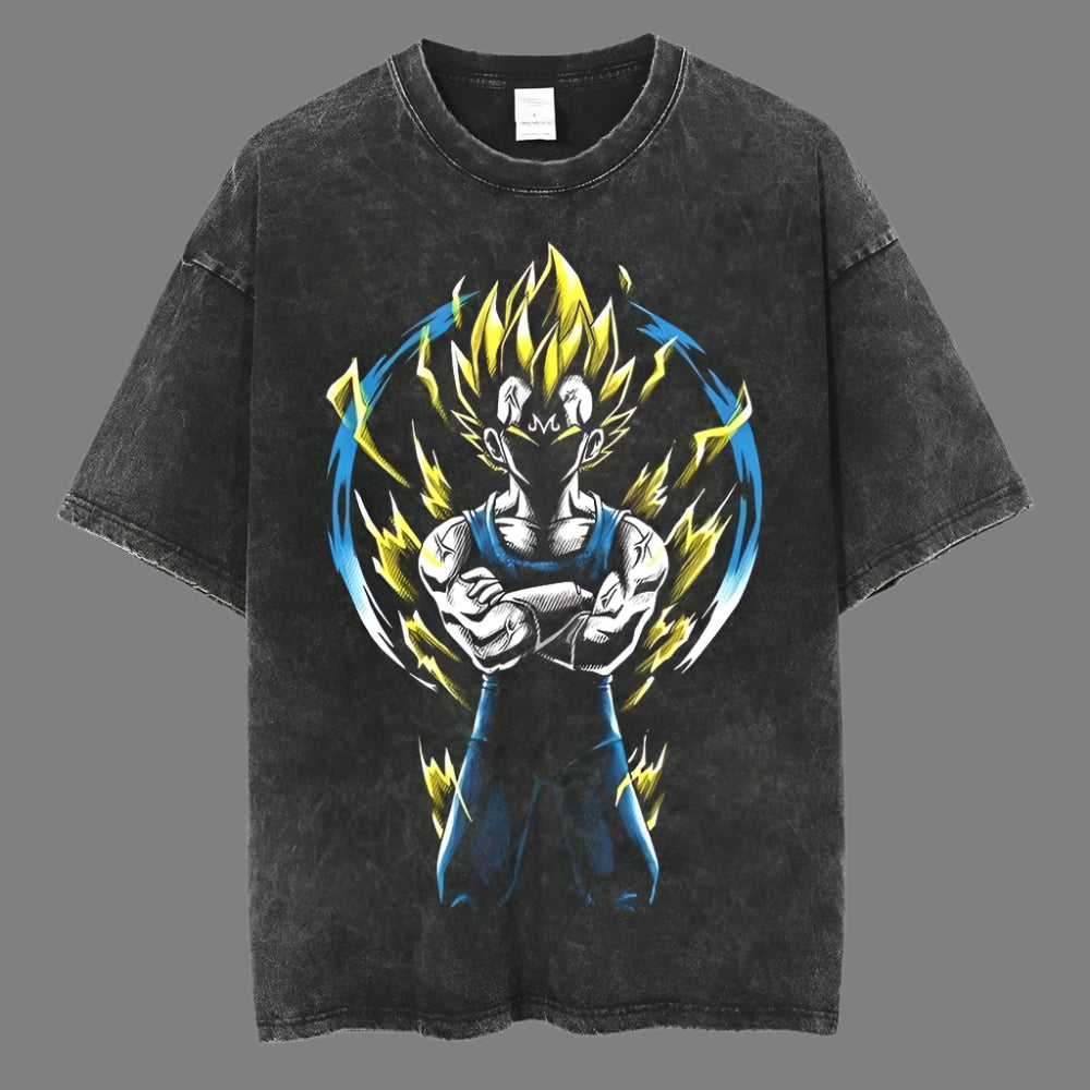 Hip Hop Oversized Washed Anime T-shirts Men Black Vintage