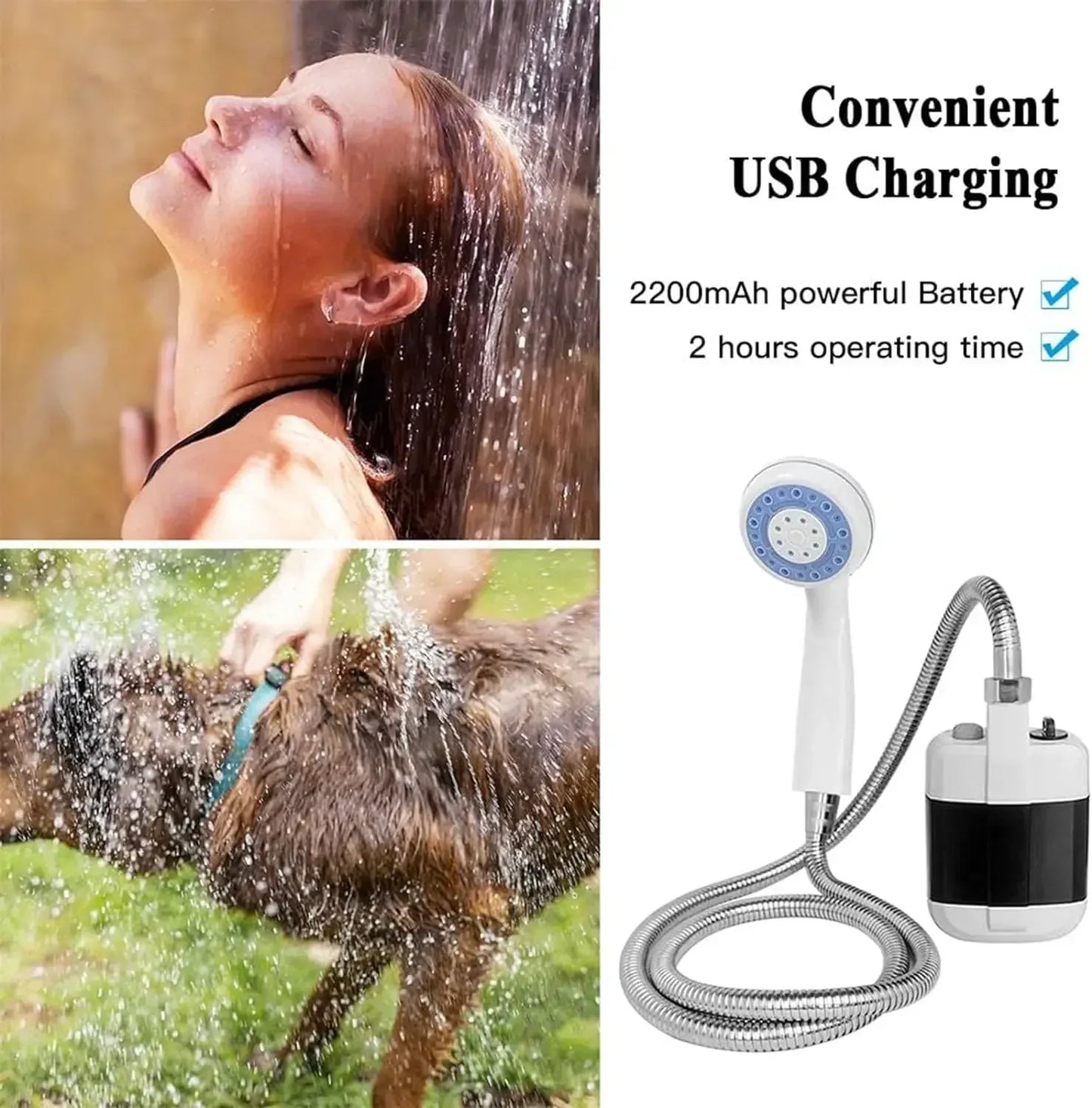 Portable Camping Shower Outdoor USB Rechargeable Electric Shower Pump for Camping Car Washing Gardening Pet Cleaning