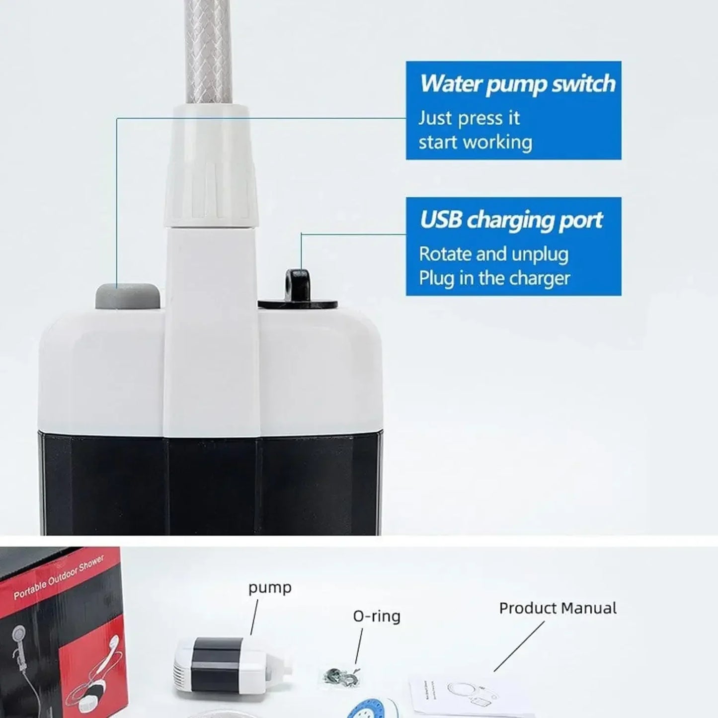 Portable Camping Shower Outdoor USB Rechargeable Electric Shower Pump for Camping Car Washing Gardening Pet Cleaning