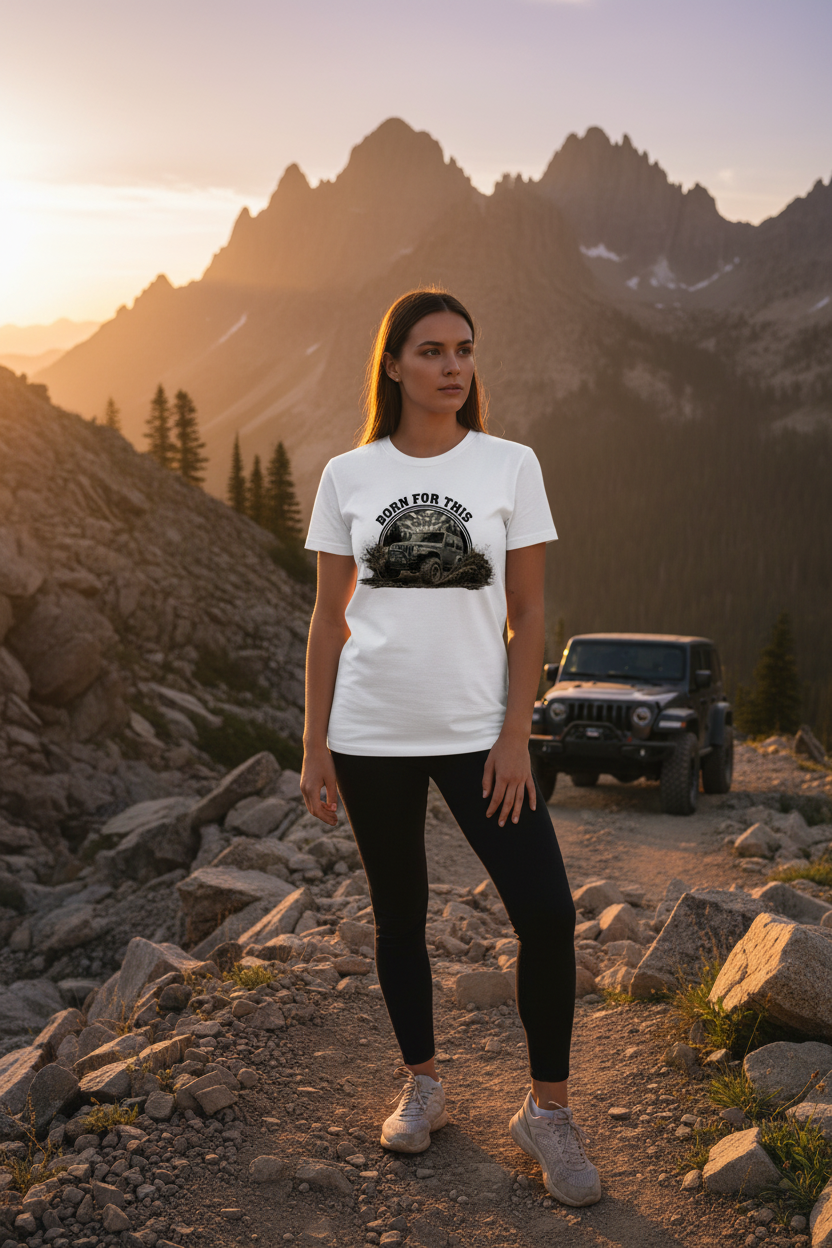 BORN FOR THIS tee - female on mountain