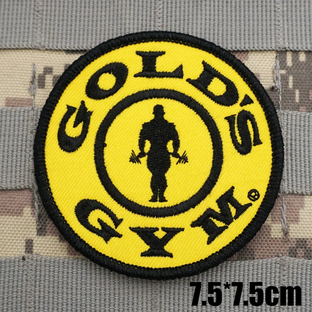 gold gym Fitness Weightlifting Military Tactical Embroidered Patches Armband Backpack Badge with Hook Backing for Clothing