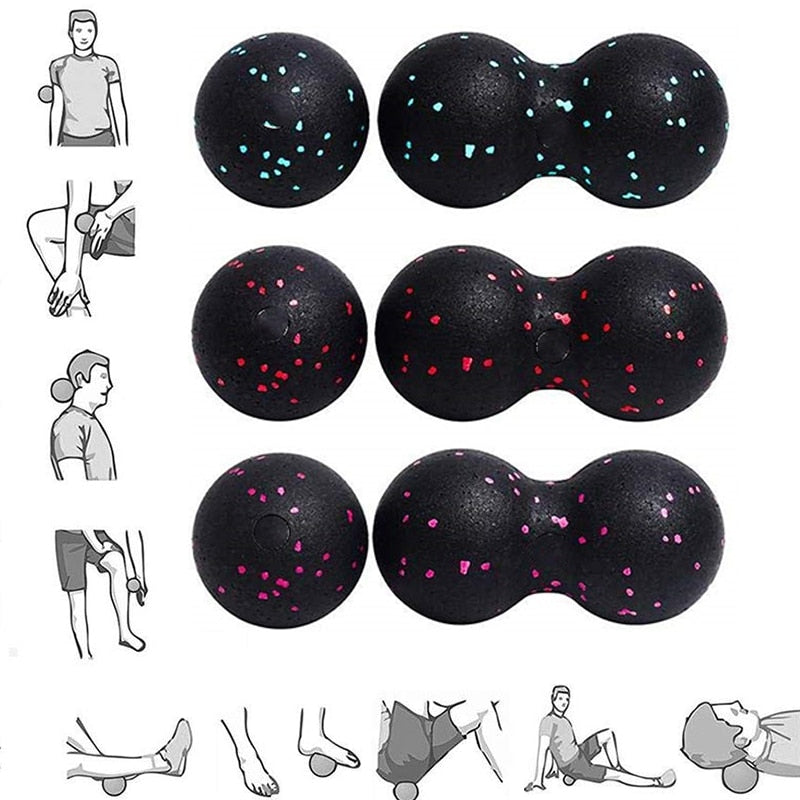 2Pc Peanut Fitness Massage Ball Set Double Lacrosse Mobility Ball for Myofascial Physical Therapy Deep Tissue Massage