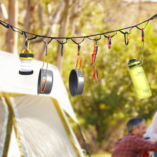 Outdoor camping tent storage rope with 19 hook hangers