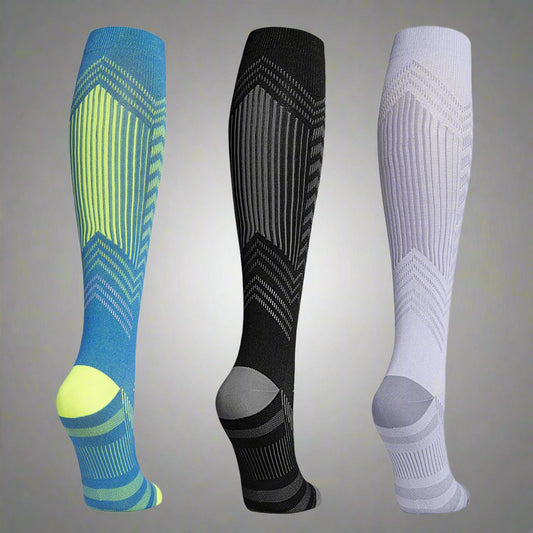 Professional sports pressure socks, running jump rope high leg socks, reflective striped cycling compression socks at night
