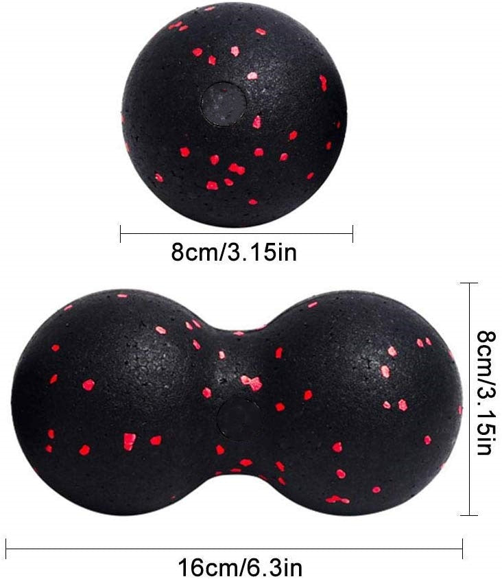 2Pc Peanut Fitness Massage Ball Set Double Lacrosse Mobility Ball for Myofascial Physical Therapy Deep Tissue Massage