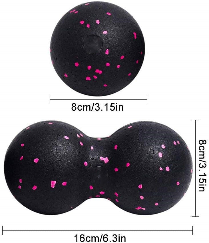2Pc Peanut Fitness Massage Ball Set Double Lacrosse Mobility Ball for Myofascial Physical Therapy Deep Tissue Massage