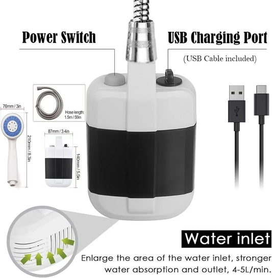 Portable Camping Shower Outdoor USB Rechargeable Electric Shower Pump for Camping Car Washing Gardening Pet Cleaning