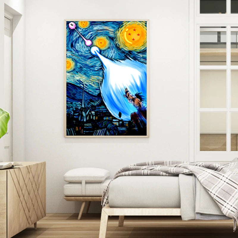 Abstract Dragon Ball  Anime Posters - Van Gogh's Starry Night Canvas