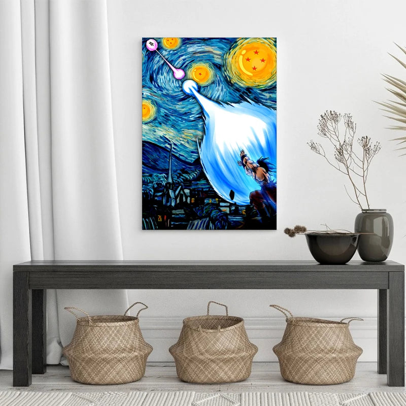 Abstract Dragon Ball  Anime Posters - Van Gogh's Starry Night Canvas