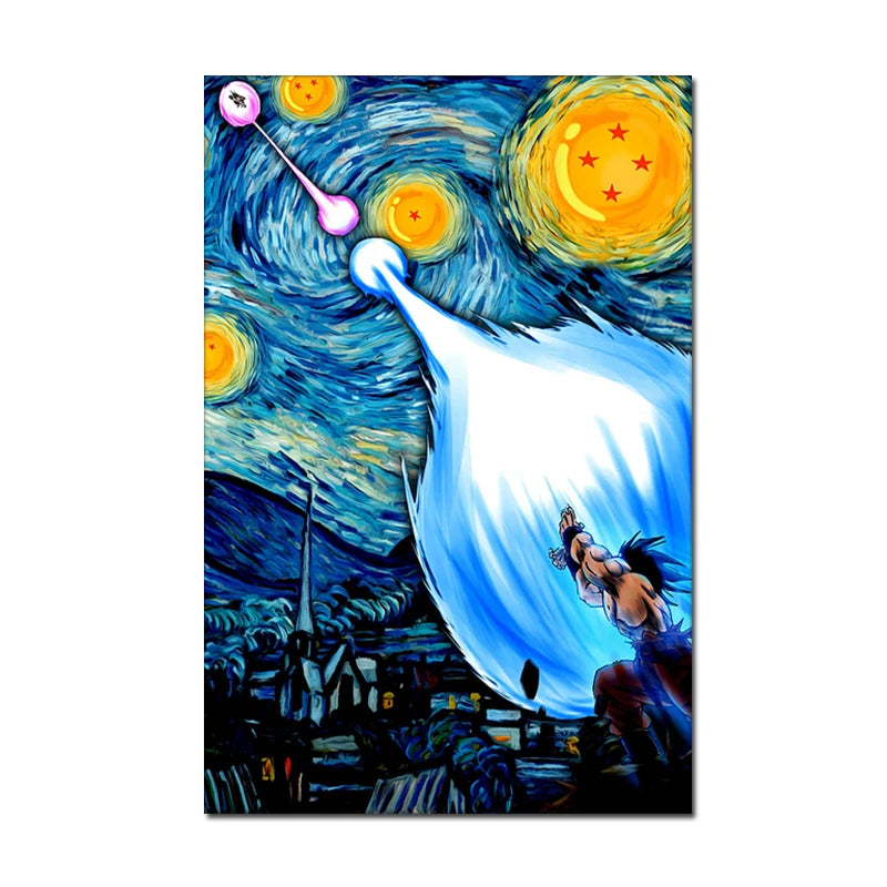 Abstract Dragon Ball  Anime Posters - Van Gogh's Starry Night Canvas