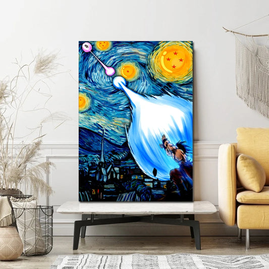Abstract Dragon Ball  Anime Posters - Van Gogh's Starry Night Canvas
