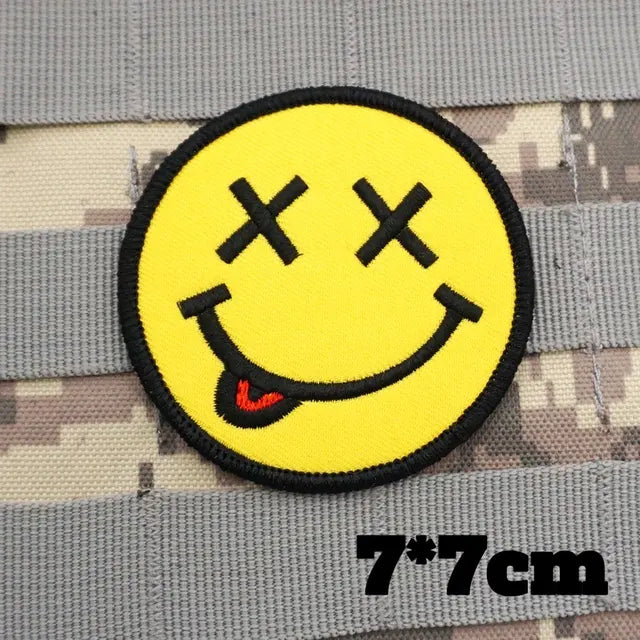 Smiling Face Military Tactical Embroidered Patches Armband Backpack Badge with Hook Backing for Clothing
