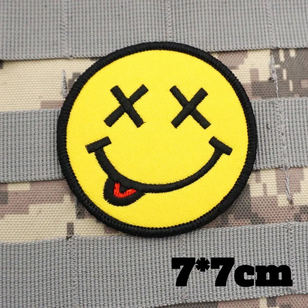 Smiling Face Military Tactical Embroidered Patches Armband Backpack Badge with Hook Backing for Clothing