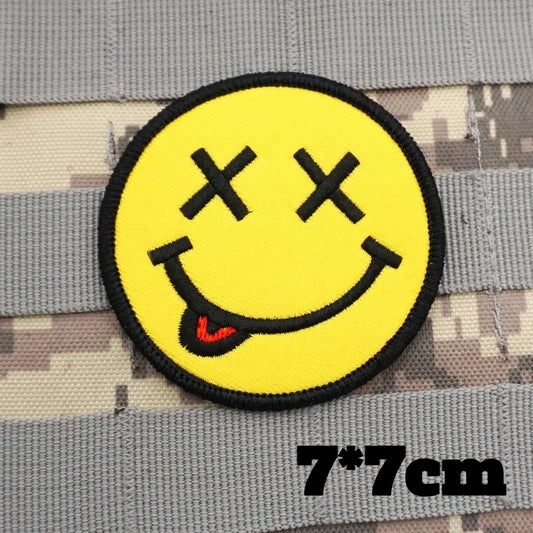 Smiling Face Military Tactical Embroidered Patches Armband Backpack Badge with Hook Backing for Clothing