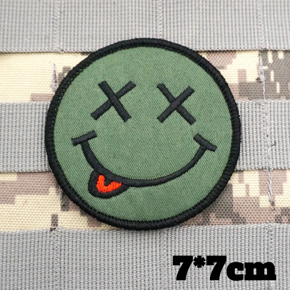 Smiling Face Military Tactical Embroidered Patches Armband Backpack Badge with Hook Backing for Clothing