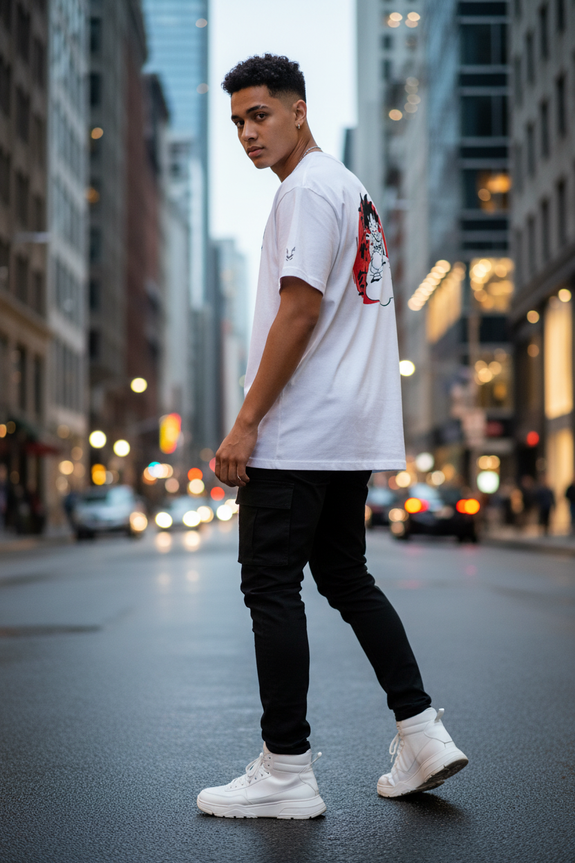 Baby Goku Tee – Street Style Over Shoulder Pose