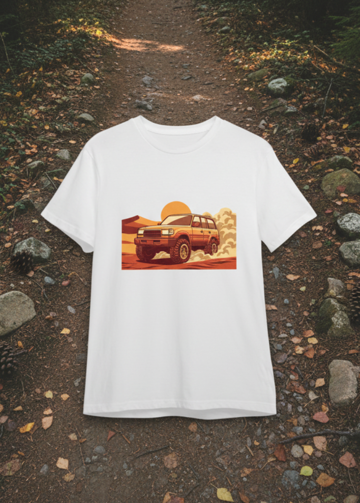 CRUISER tee flat lay on hiking trail