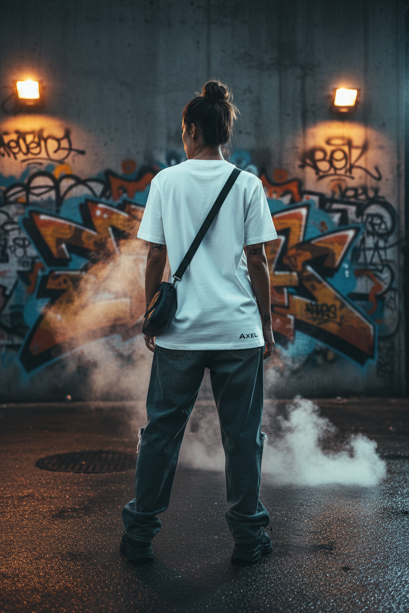 Female model back streetwear