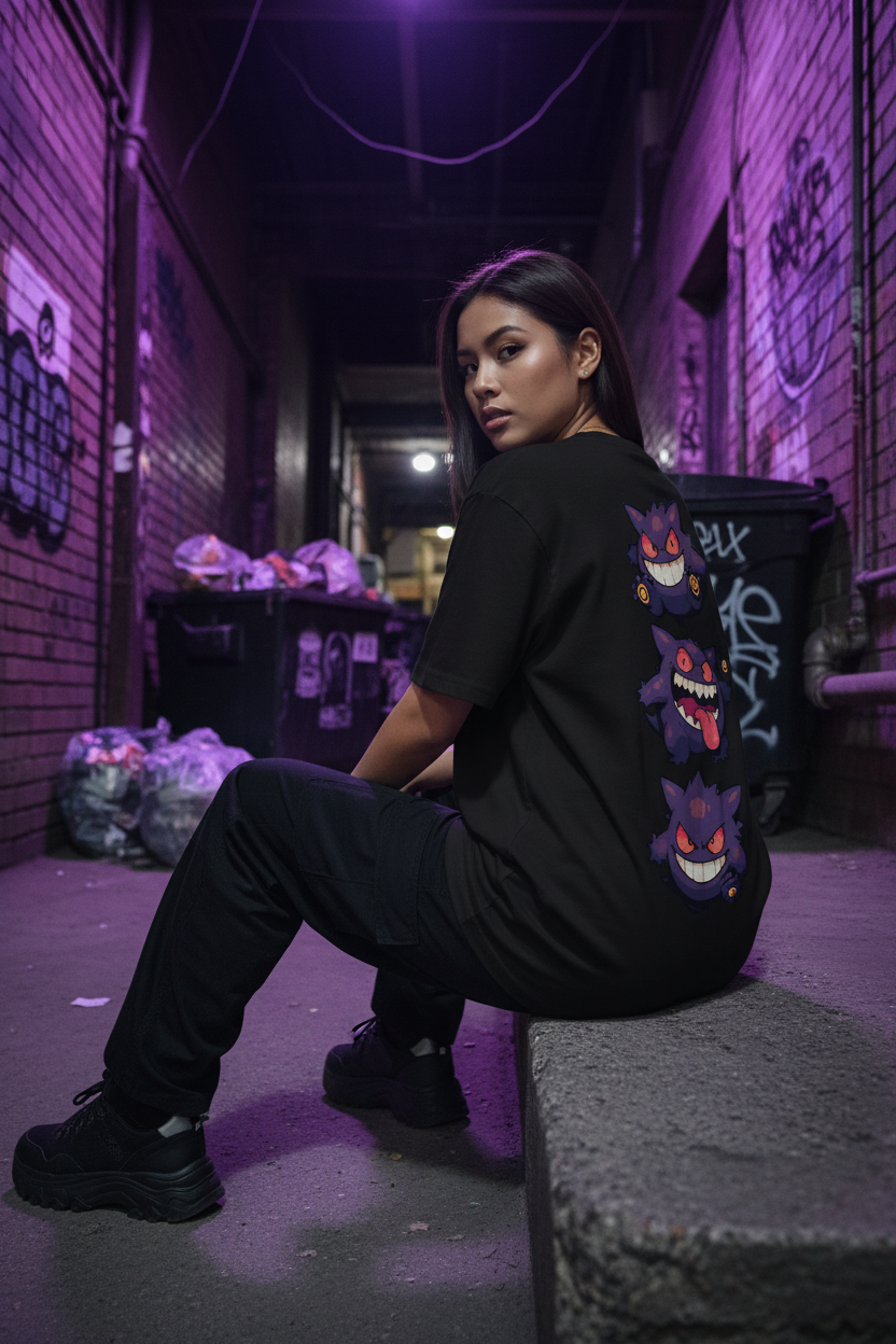 Gengar Backprint Tee – Female Model