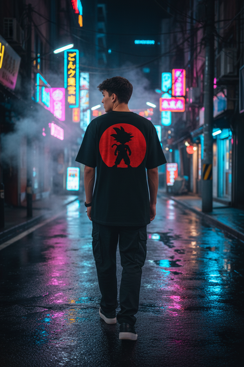 Goku Red Moon Tee – Male Model