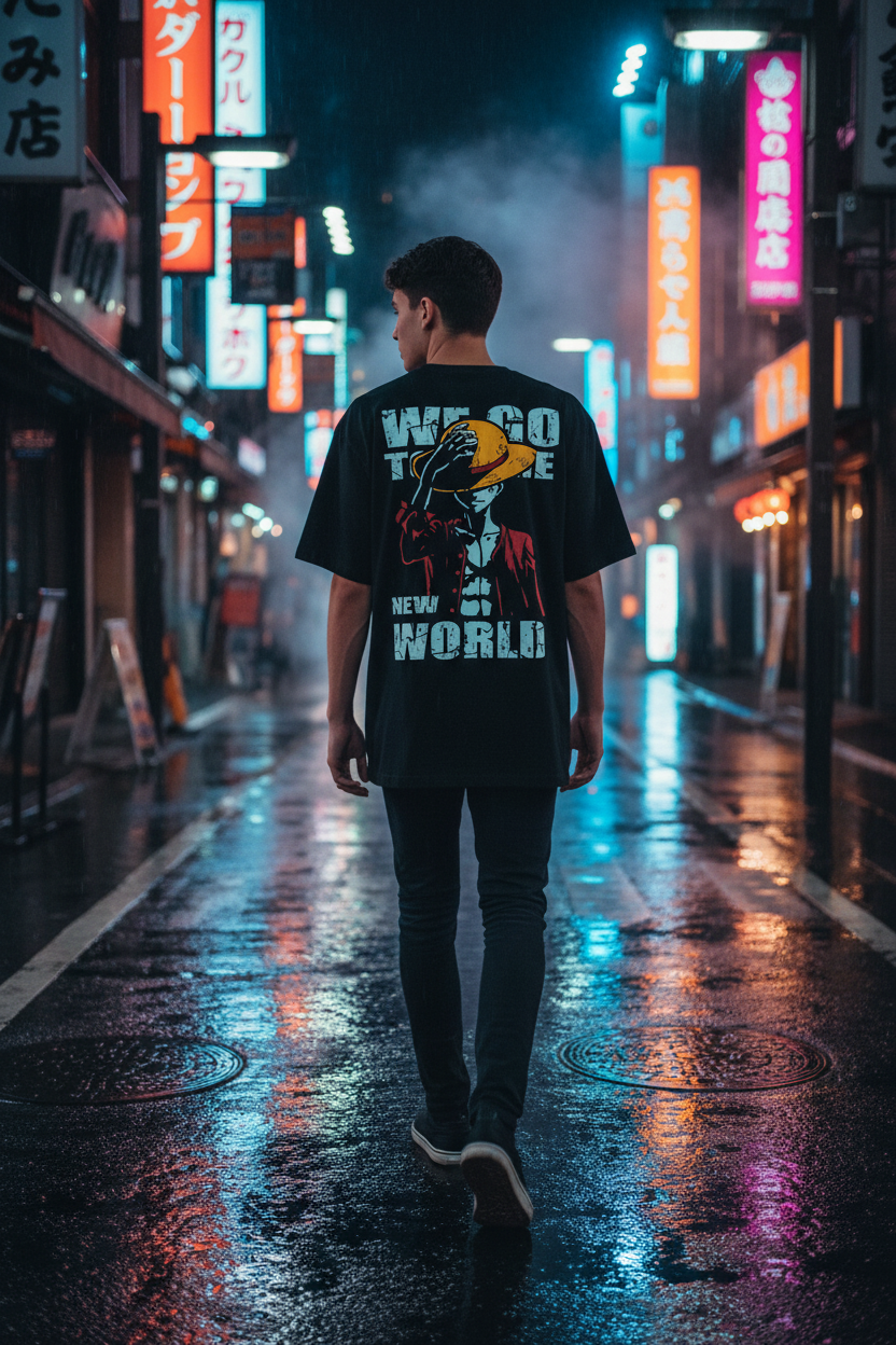 One Piece New World Tee – Neon Tokyo Street