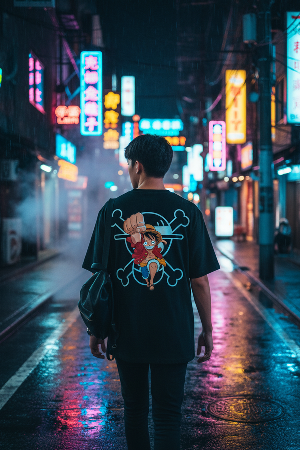 One Piece Tee – Back View Neon Tokyo