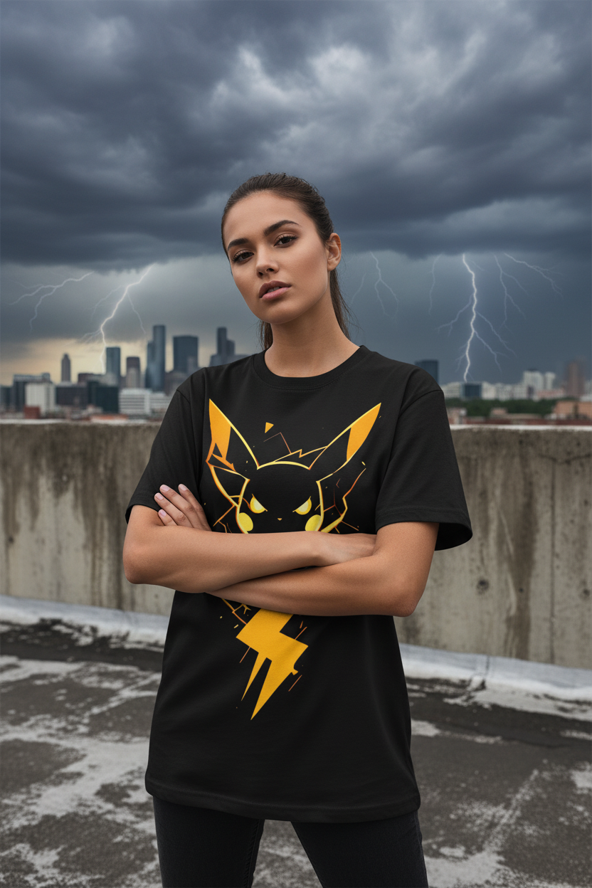 Pikachu Gold Tee – Female Model